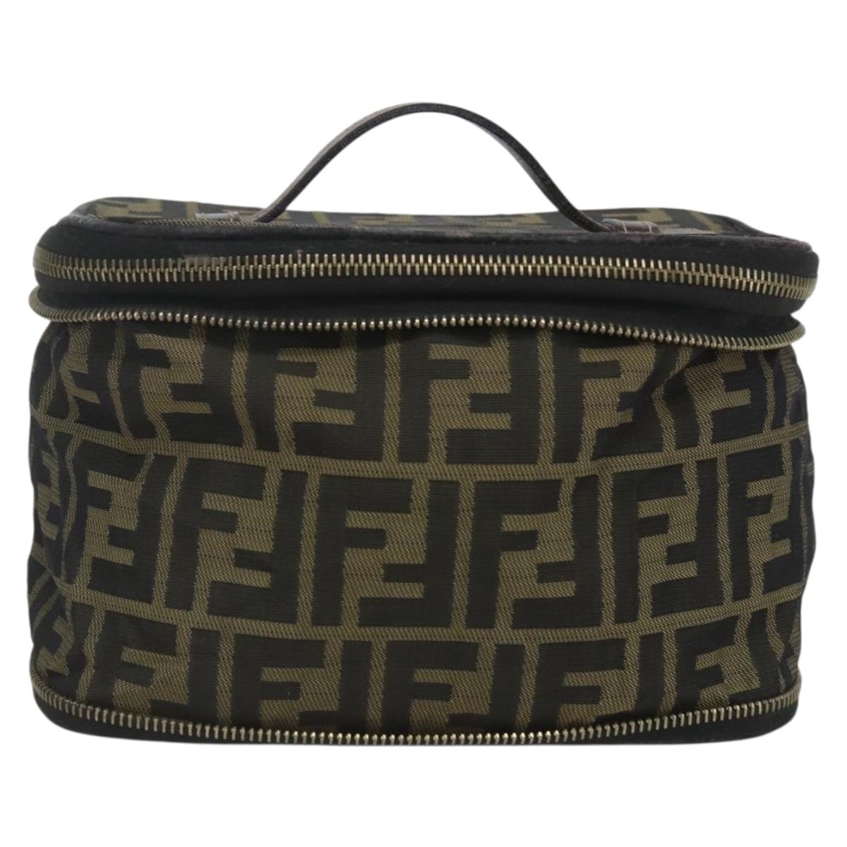 FENDI Zucca Canvas Vanity Pouch Black Brown Auth 157583