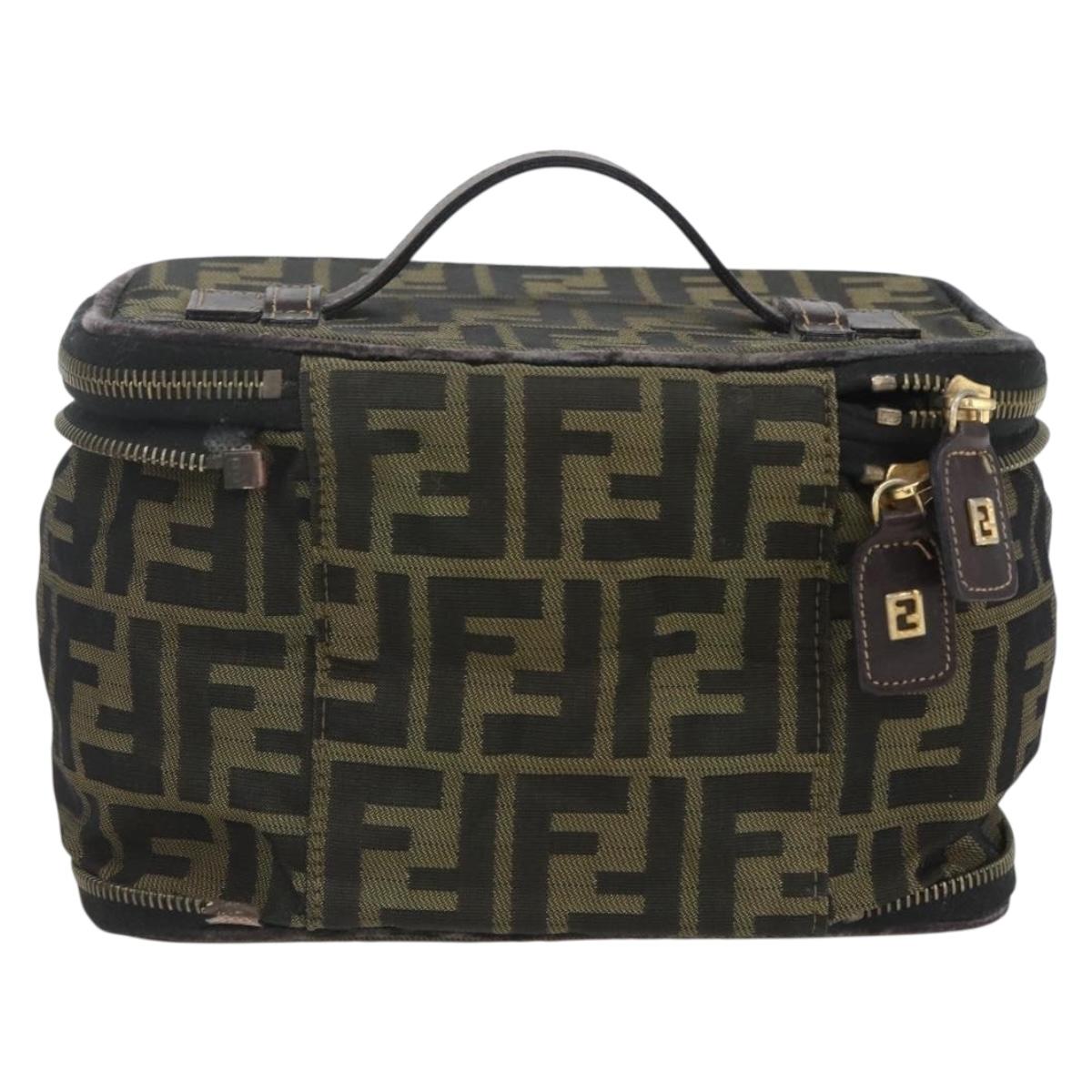 FENDI Zucca Canvas Vanity Pouch Black Brown Auth 157583