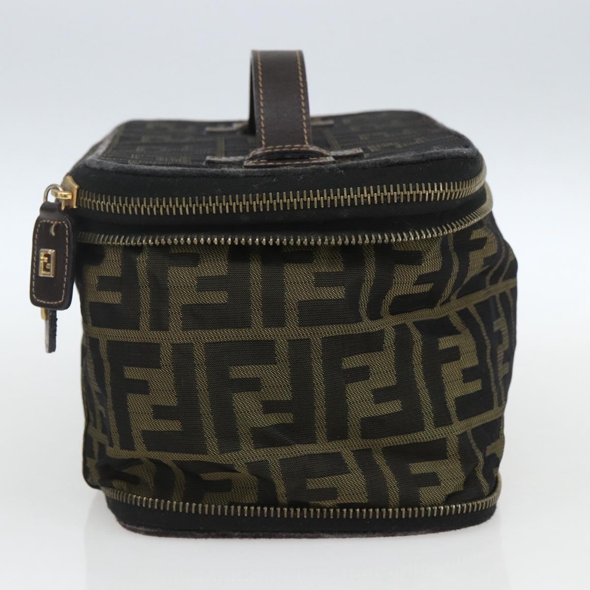 FENDI Zucca Canvas Vanity Pouch Black Brown Auth 157583
