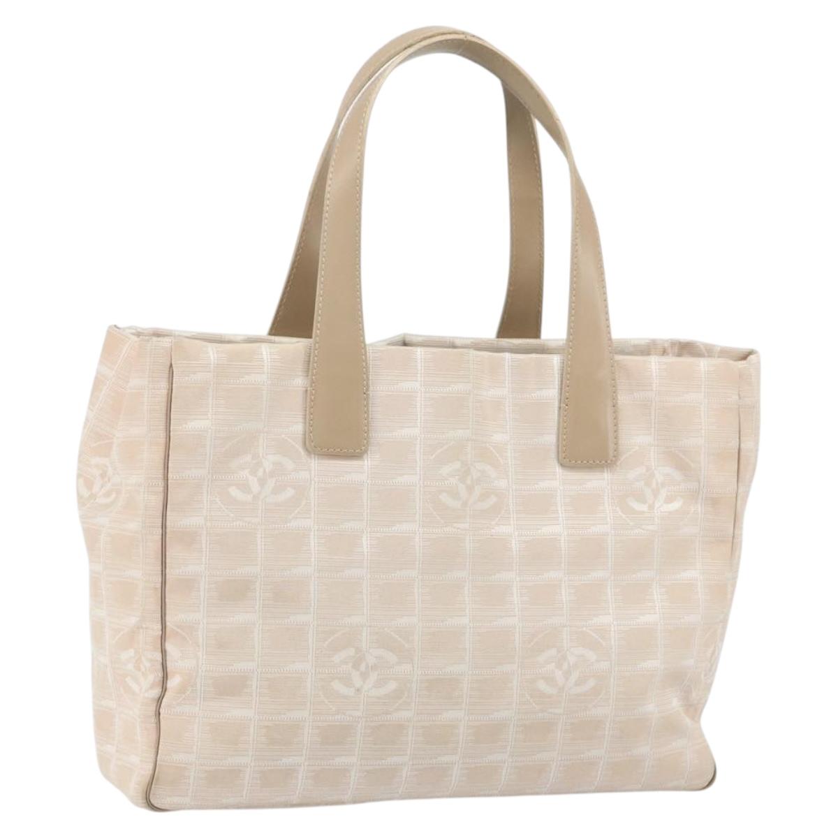 CHANEL New Travel Line Tote Bag Nylon Beige Gold CC Auth 157584