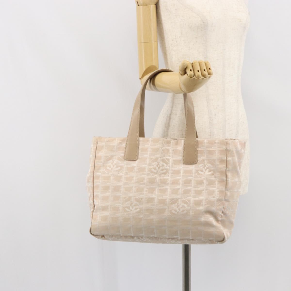 CHANEL New Travel Line Tote Bag Nylon Beige Gold CC Auth 157584
