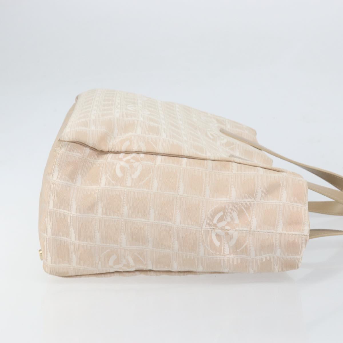 CHANEL New Travel Line Tote Bag Nylon Beige Gold CC Auth 157584