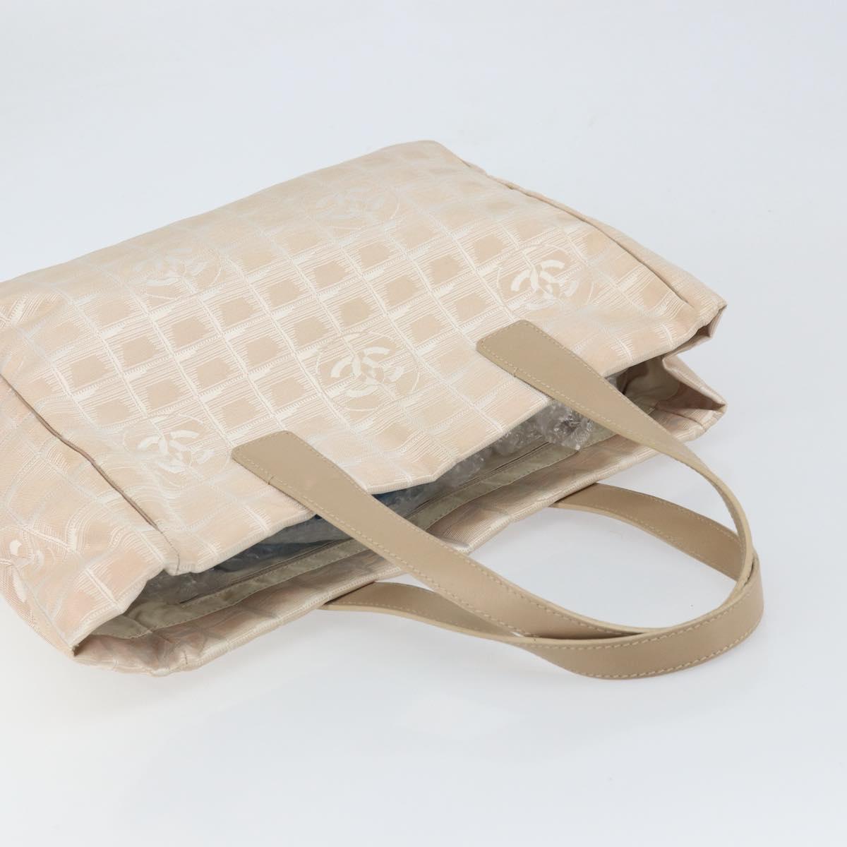 CHANEL New Travel Line Tote Bag Nylon Beige Gold CC Auth 157584