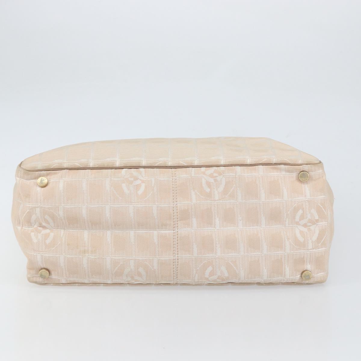 CHANEL New Travel Line Tote Bag Nylon Beige Gold CC Auth 157584
