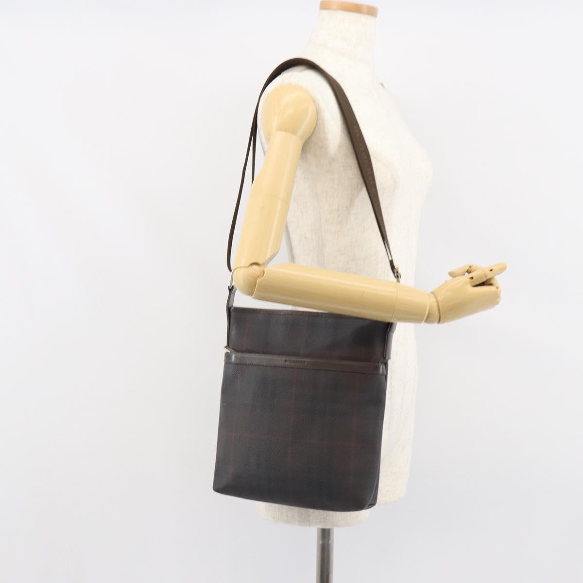 BURBERRY Nova Check Shoulder Bag PVC Black Silver Auth 157585
