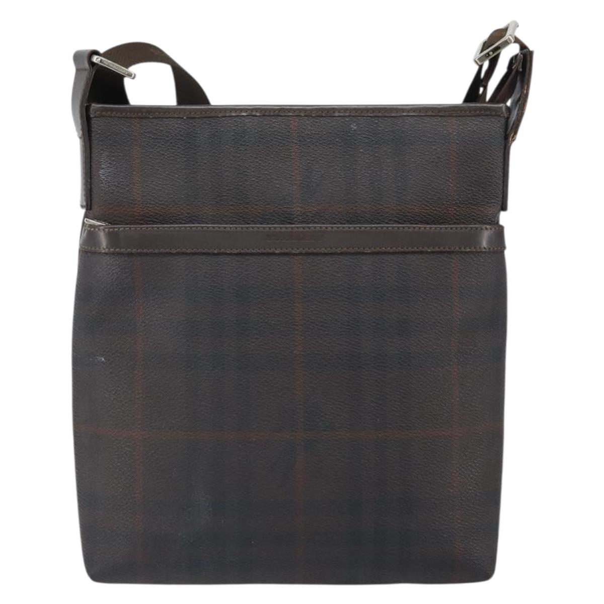 BURBERRY Nova Check Shoulder Bag PVC Black Silver Auth 157585