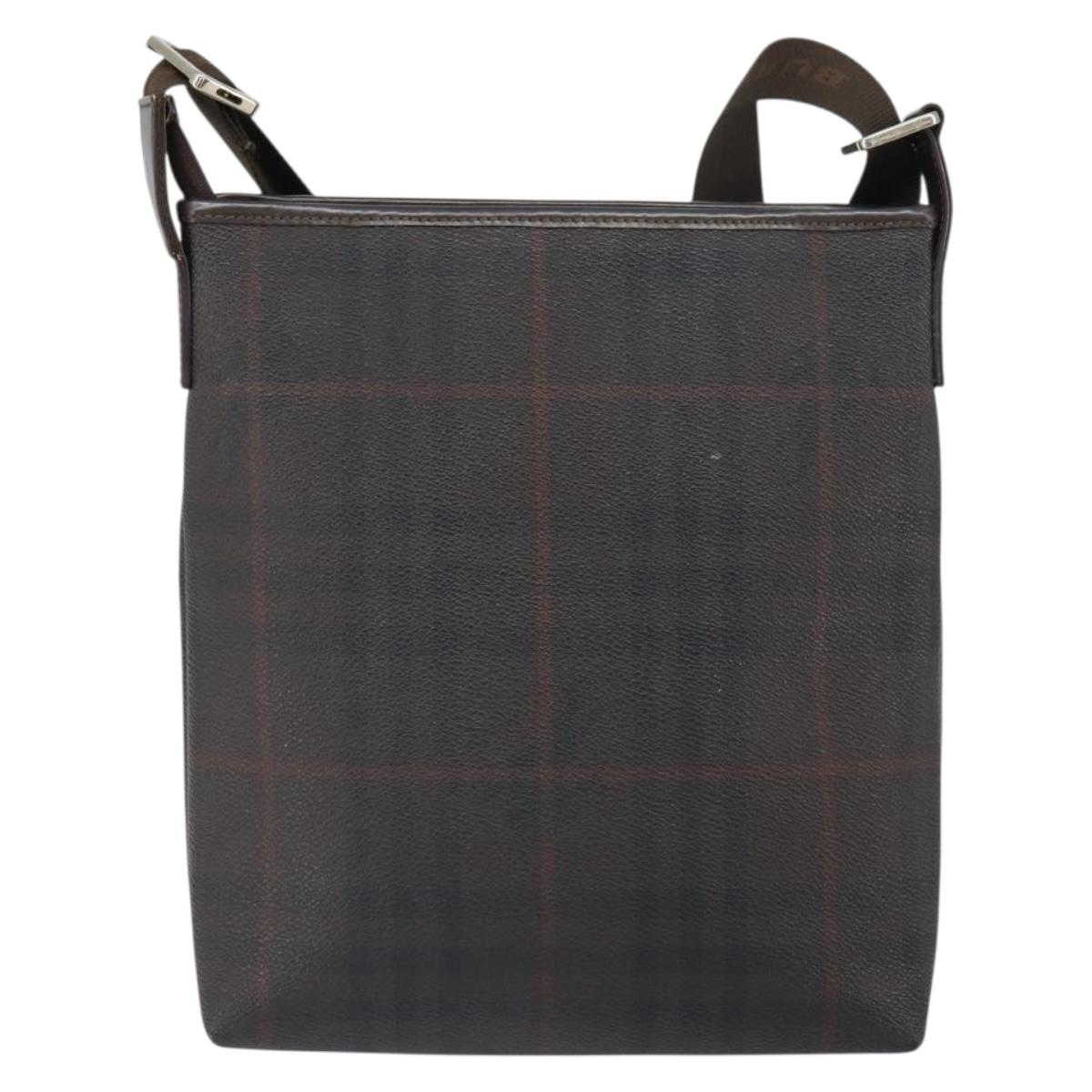 BURBERRY Nova Check Shoulder Bag PVC Black Silver Auth 157585