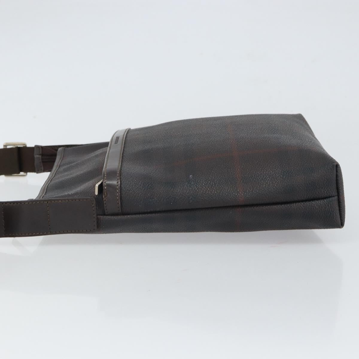 BURBERRY Nova Check Shoulder Bag PVC Black Silver Auth 157585