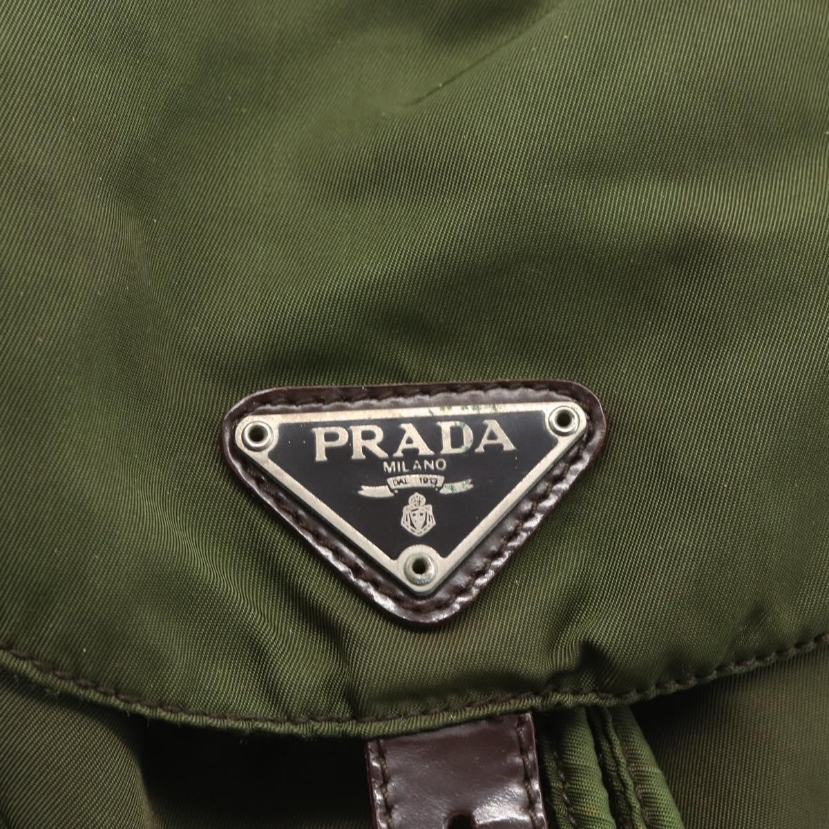 PRADA Backpack Nylon Khaki Silver Auth 157586