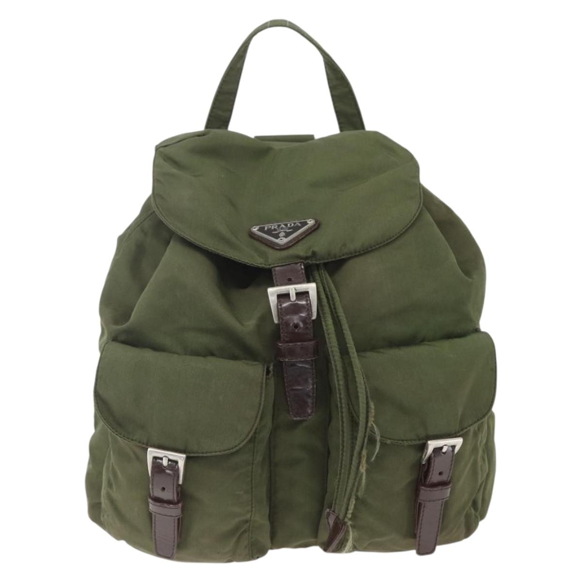 PRADA Backpack Nylon Khaki Silver Auth 157586