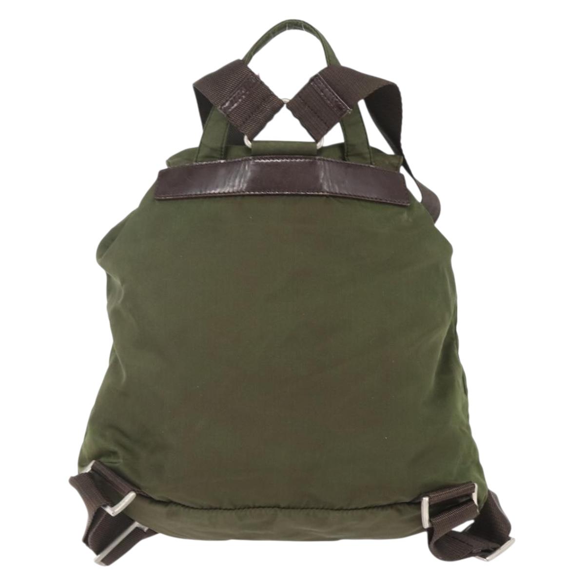 PRADA Backpack Nylon Khaki Silver Auth 157586