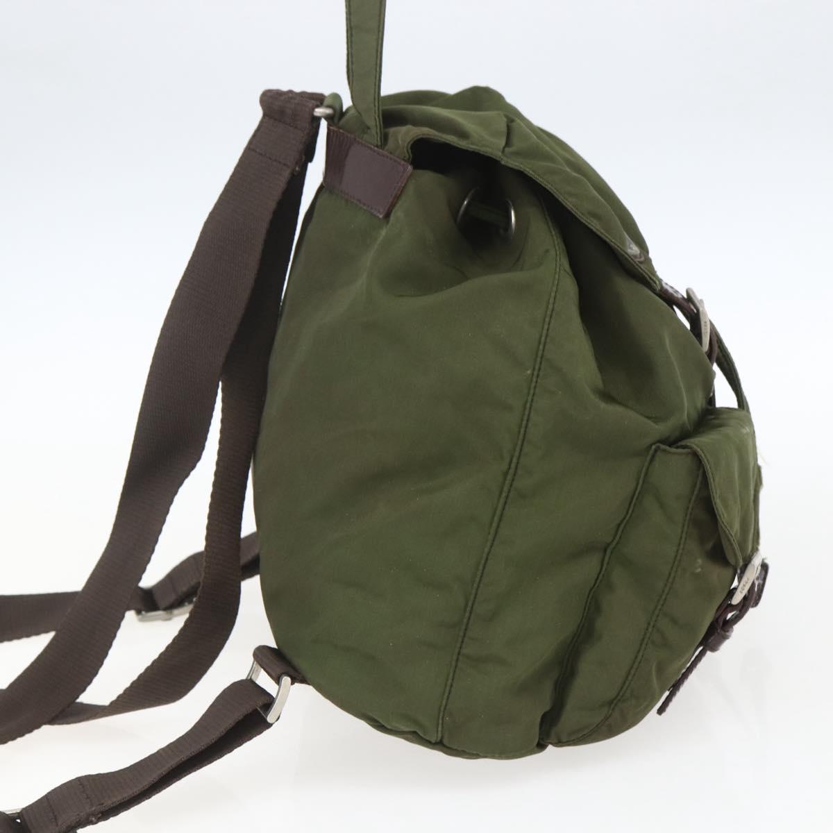 PRADA Backpack Nylon Khaki Silver Auth 157586