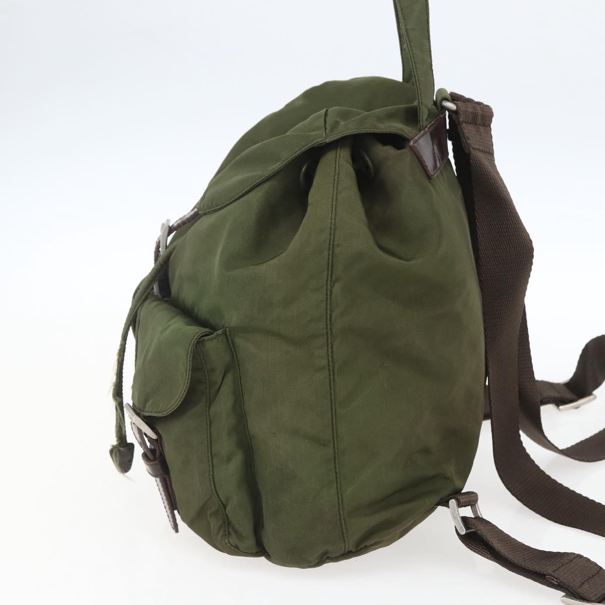 PRADA Backpack Nylon Khaki Silver Auth 157586