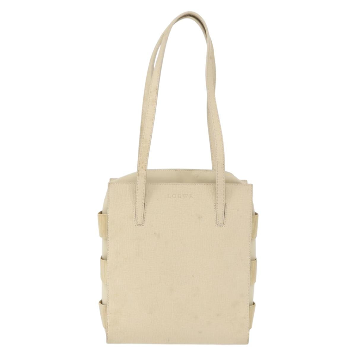 LOEWE Shoulder Bag Leather White Silver Auth 157588