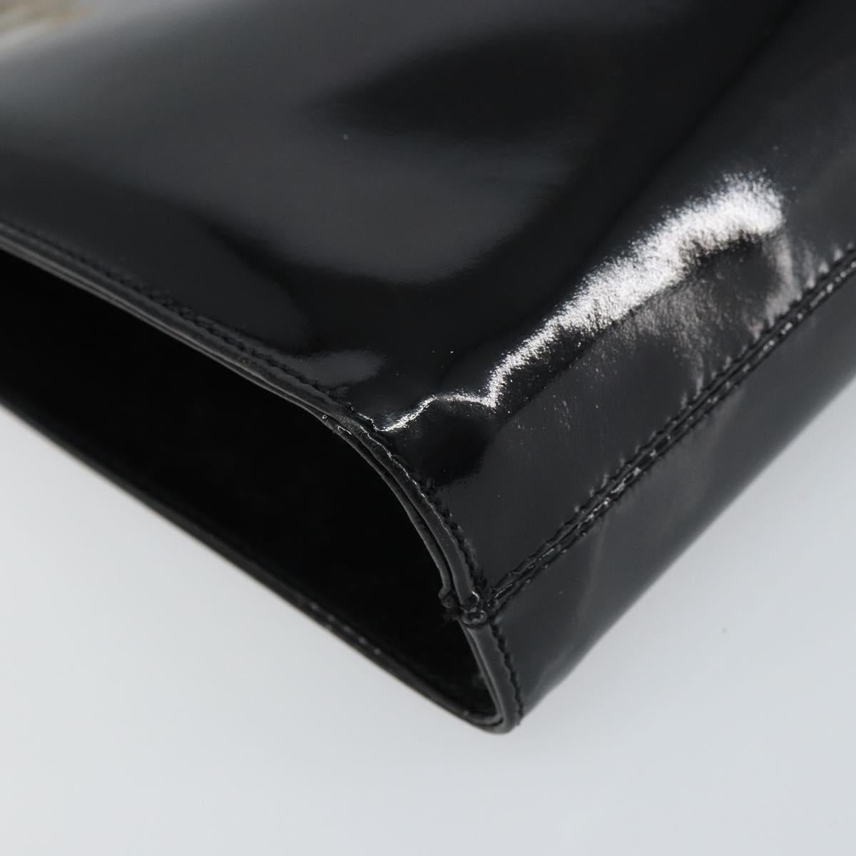 Salvatore Ferragamo Chain Gancini Shoulder Bag Enamel Black Gold Auth 157615