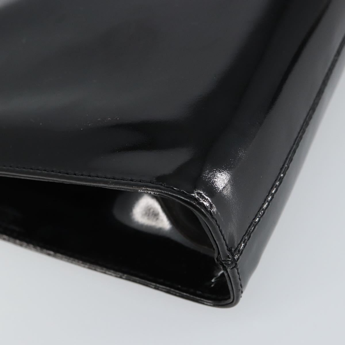 Salvatore Ferragamo Chain Gancini Shoulder Bag Enamel Black Gold Auth 157615