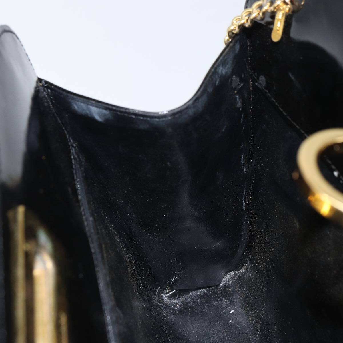 Salvatore Ferragamo Chain Gancini Shoulder Bag Enamel Black Gold Auth 157615