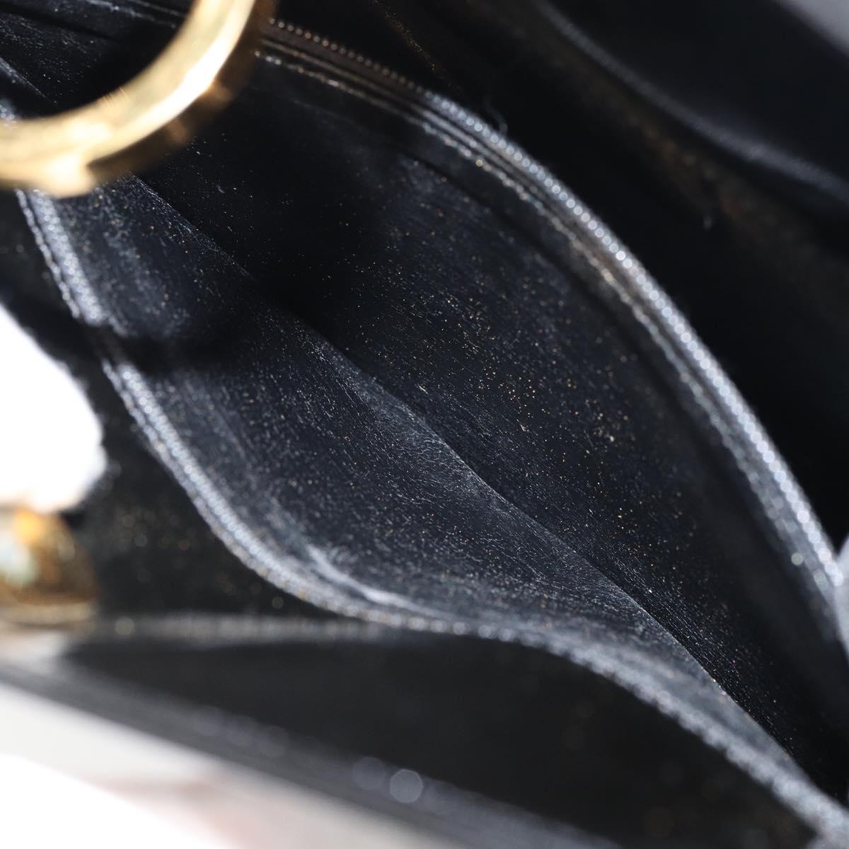 Salvatore Ferragamo Chain Gancini Shoulder Bag Enamel Black Gold Auth 157615