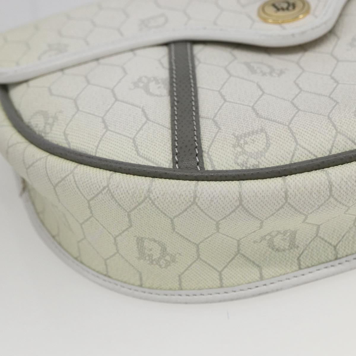 Christian Dior Honeycomb Canvas Shoulder Bag PVC Gold White Auth 157616
