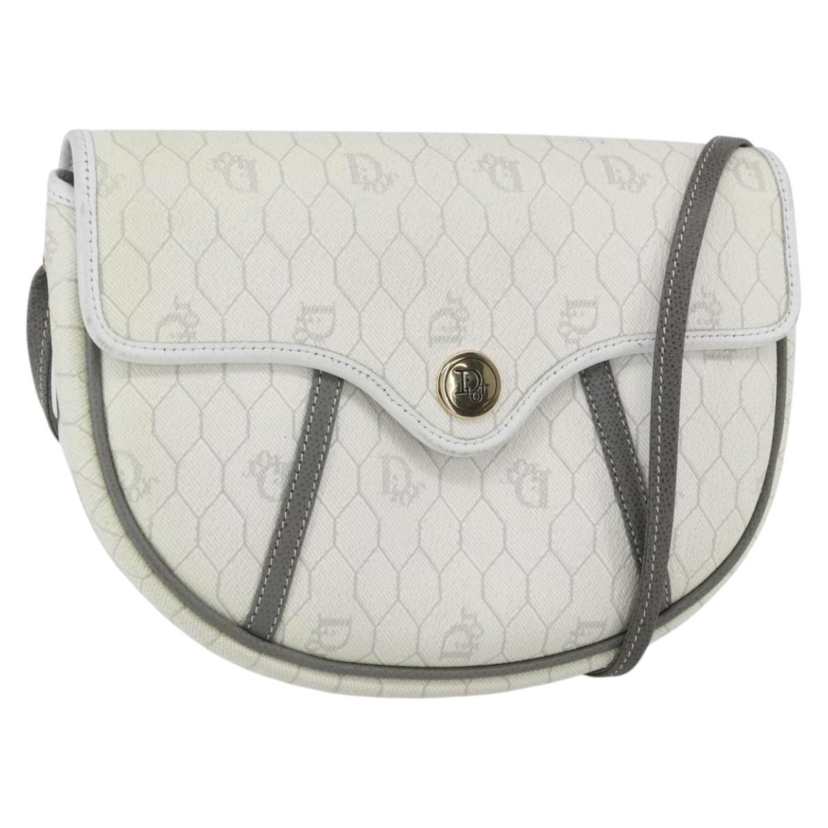 Christian Dior Honeycomb Canvas Shoulder Bag PVC Gold White Auth 157616