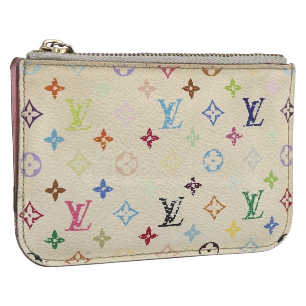 LOUIS VUITTON Multicolor Pochette Cles NM Coin Purse White M93734 LV Auth 157618