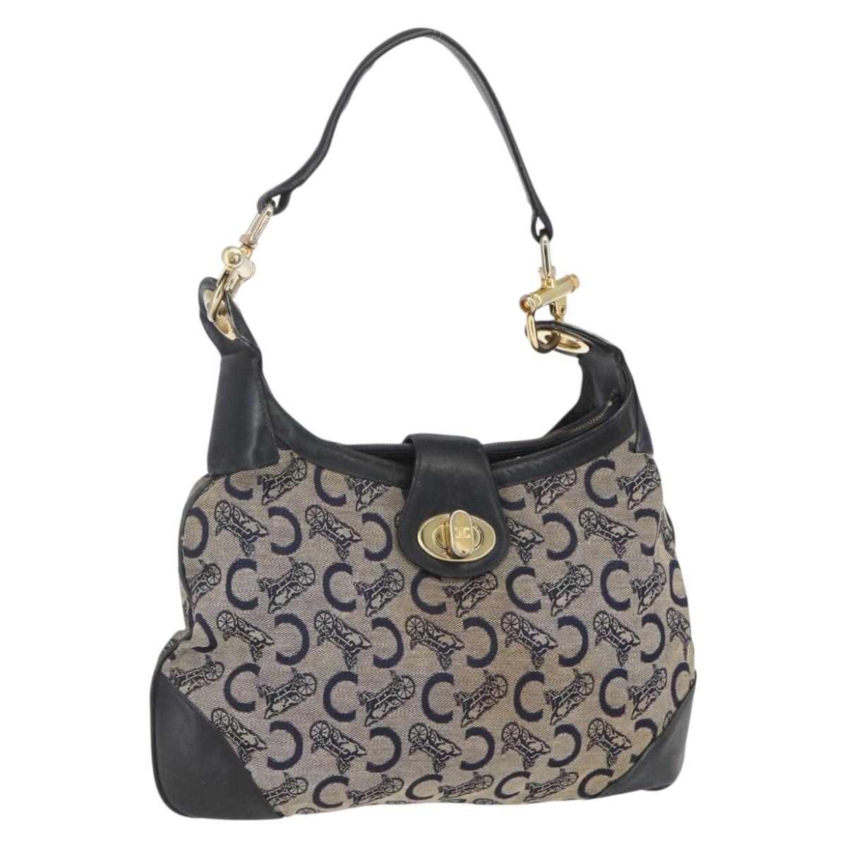 CELINE C Sulky Shoulder Bag Navy Gold Auth 157624