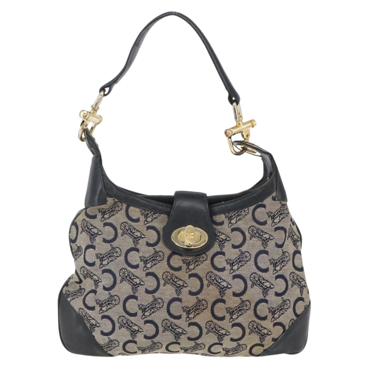 CELINE C Sulky Shoulder Bag Navy Gold Auth 157624