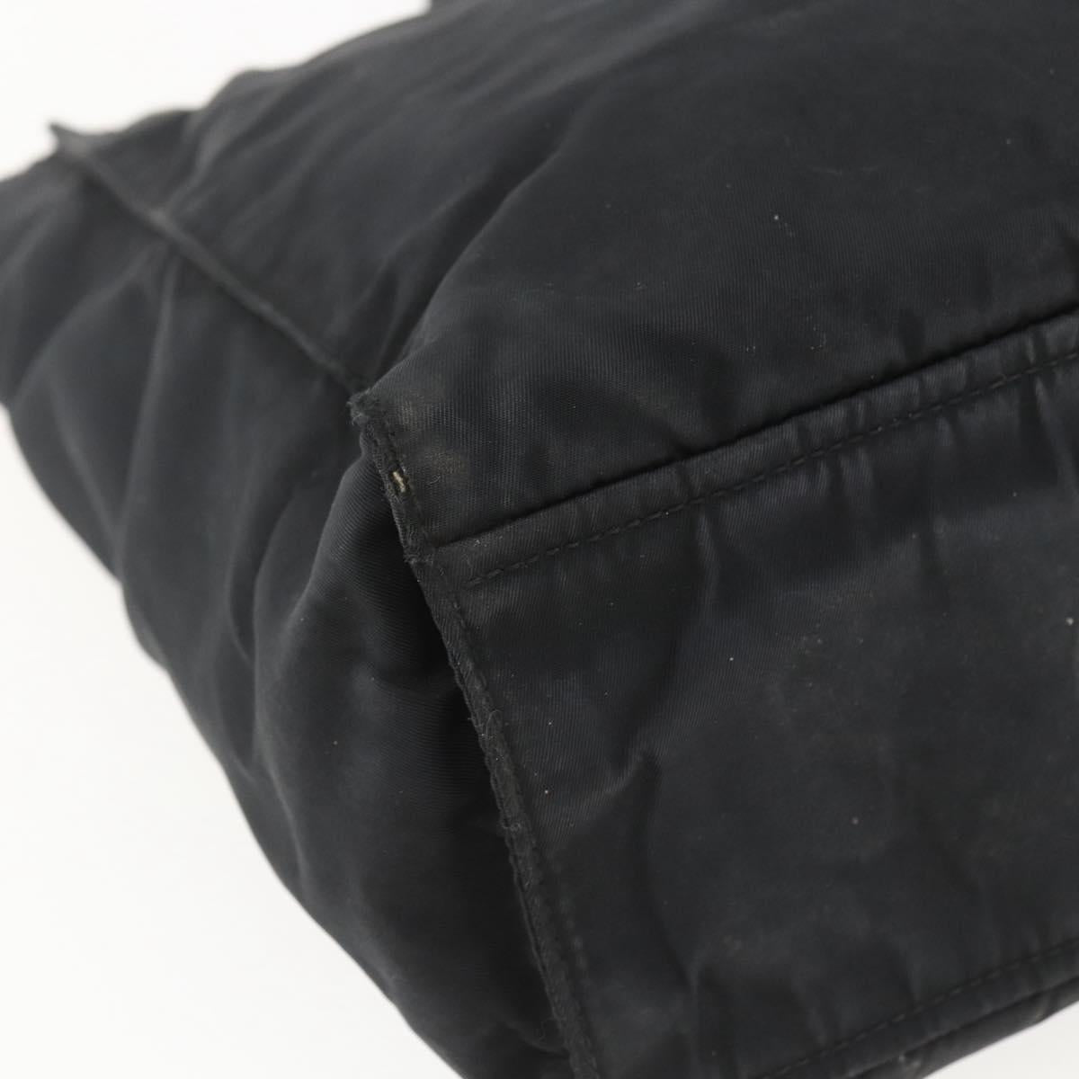 PRADA Tote Bag Nylon Black Silver Auth 157633