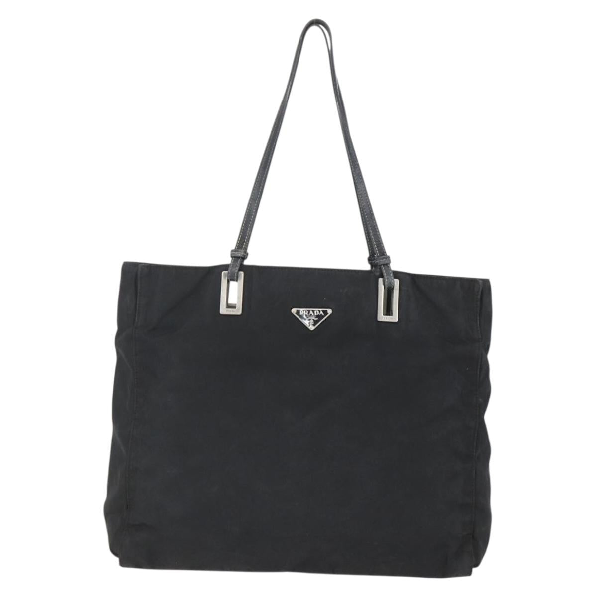 PRADA Tote Bag Nylon Black Silver Auth 157633