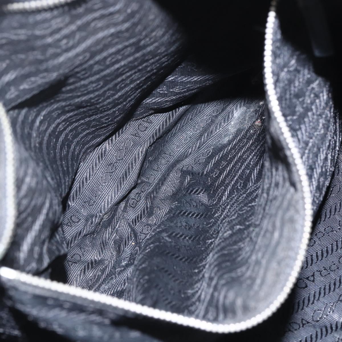 PRADA Tote Bag Nylon Black Silver Auth 157633