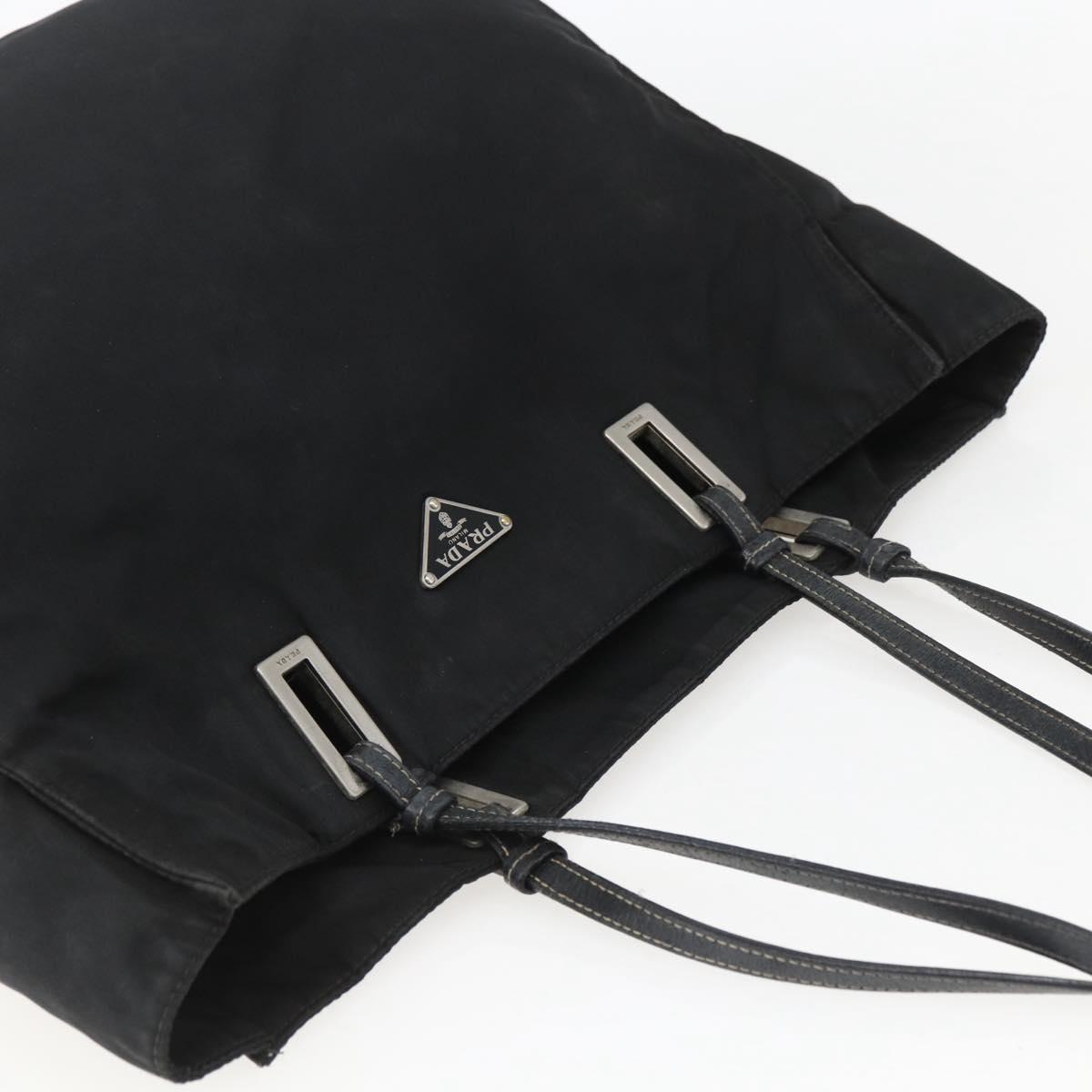 PRADA Tote Bag Nylon Black Silver Auth 157633