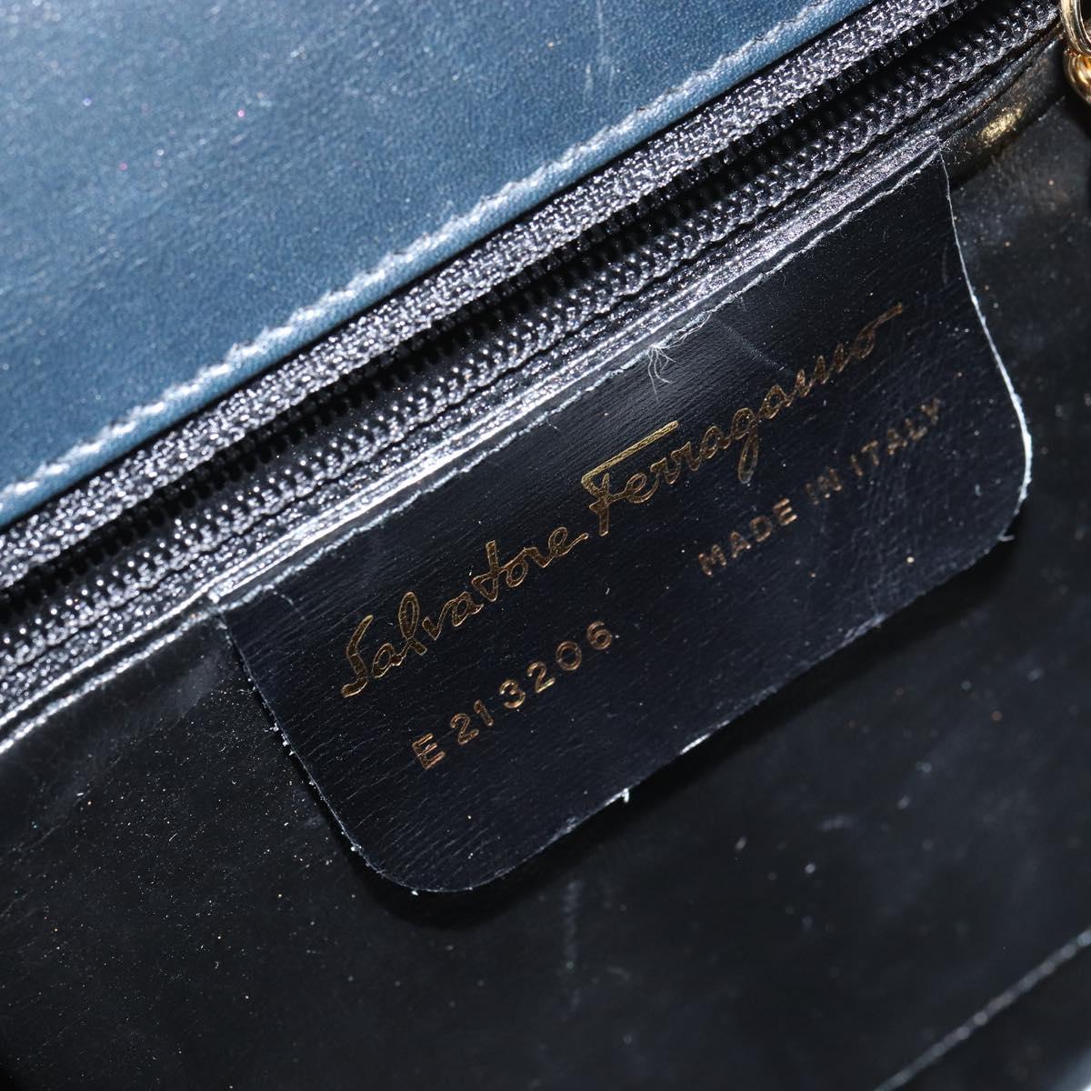 Salvatore Ferragamo Gancini Shoulder Bag Leather Navy Gold Auth 157634