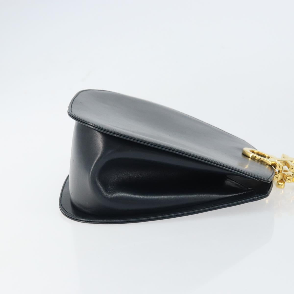 Salvatore Ferragamo Gancini Shoulder Bag Leather Navy Gold Auth 157634