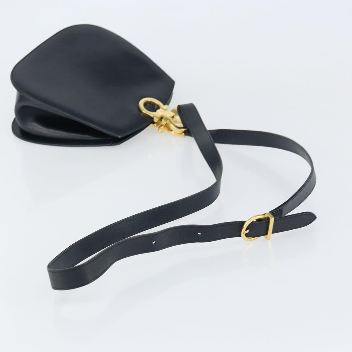 Salvatore Ferragamo Gancini Shoulder Bag Leather Navy Gold Auth 157634