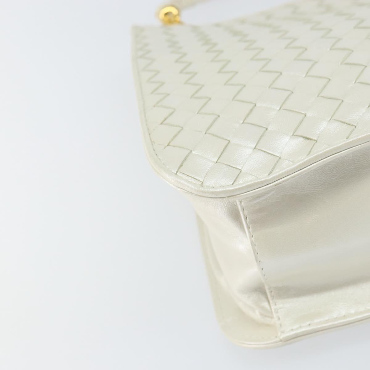 BOTTEGA VENETA INTRECCIATO Shoulder Bag Leather White Gold Auth 157636