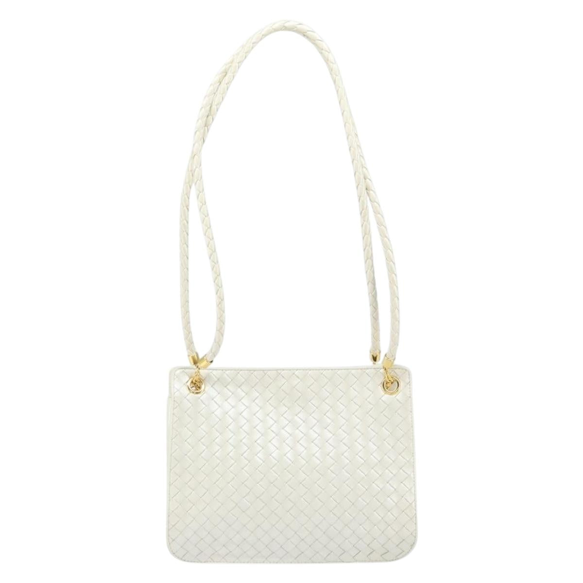 BOTTEGA VENETA INTRECCIATO Shoulder Bag Leather White Gold Auth 157636