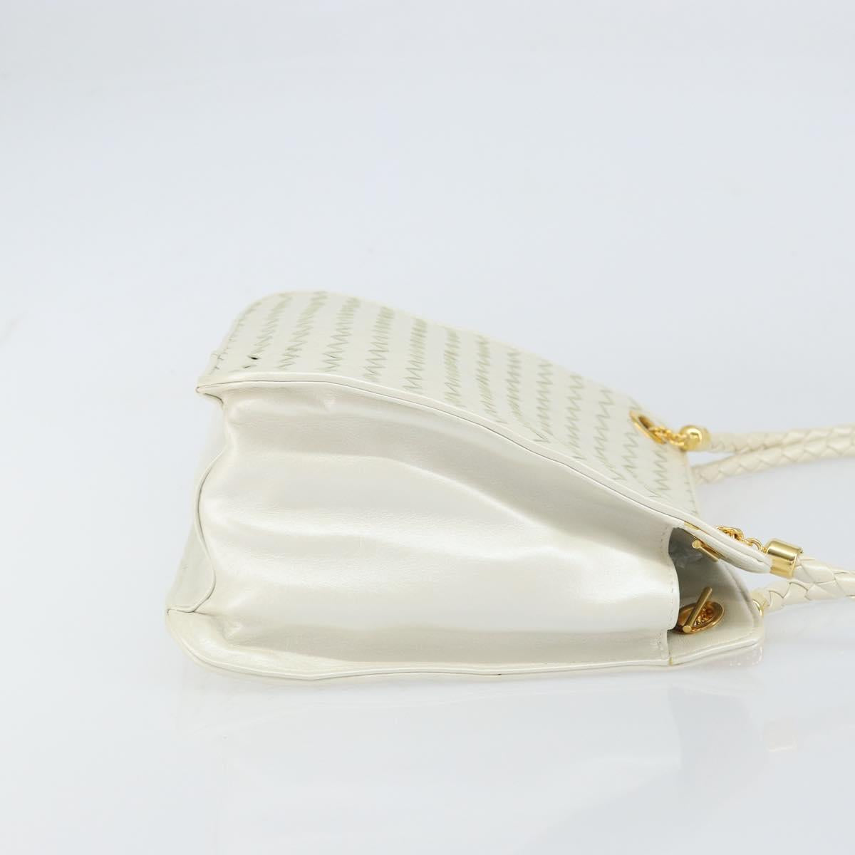 BOTTEGA VENETA INTRECCIATO Shoulder Bag Leather White Gold Auth 157636