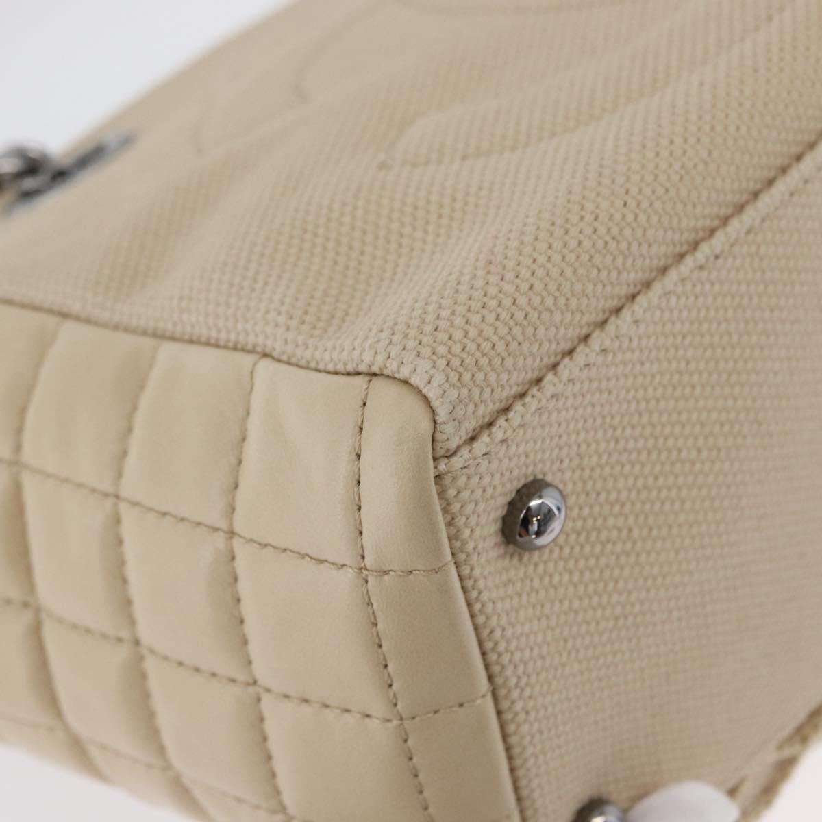 CHANEL Choco Bar Hand Bag Canvas Beige Gold CC Auth 157638V