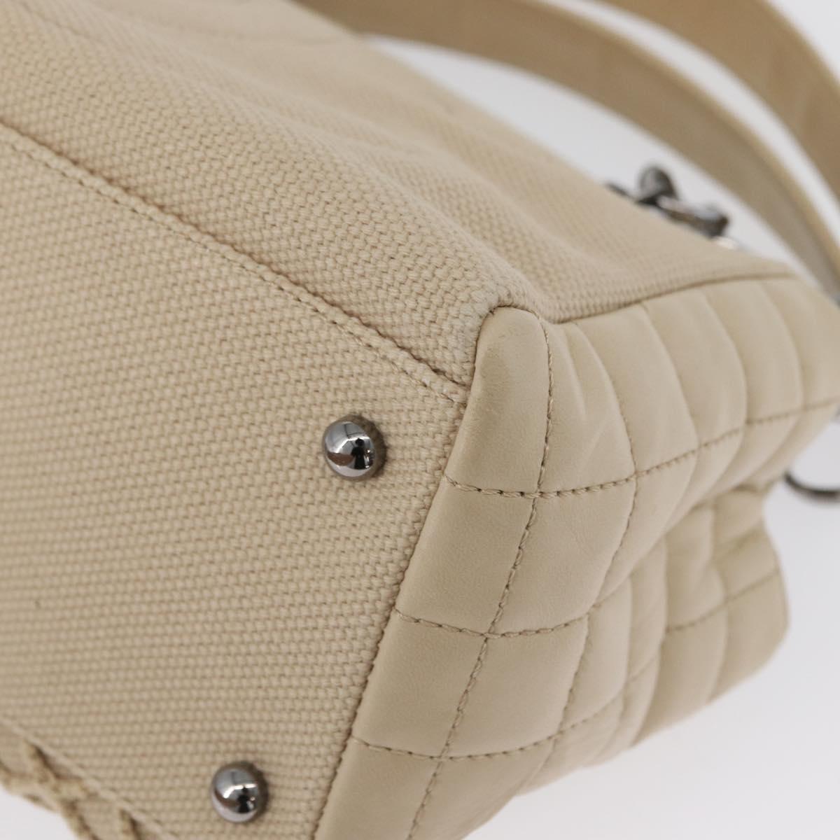 CHANEL Choco Bar Hand Bag Canvas Beige Gold CC Auth 157638V