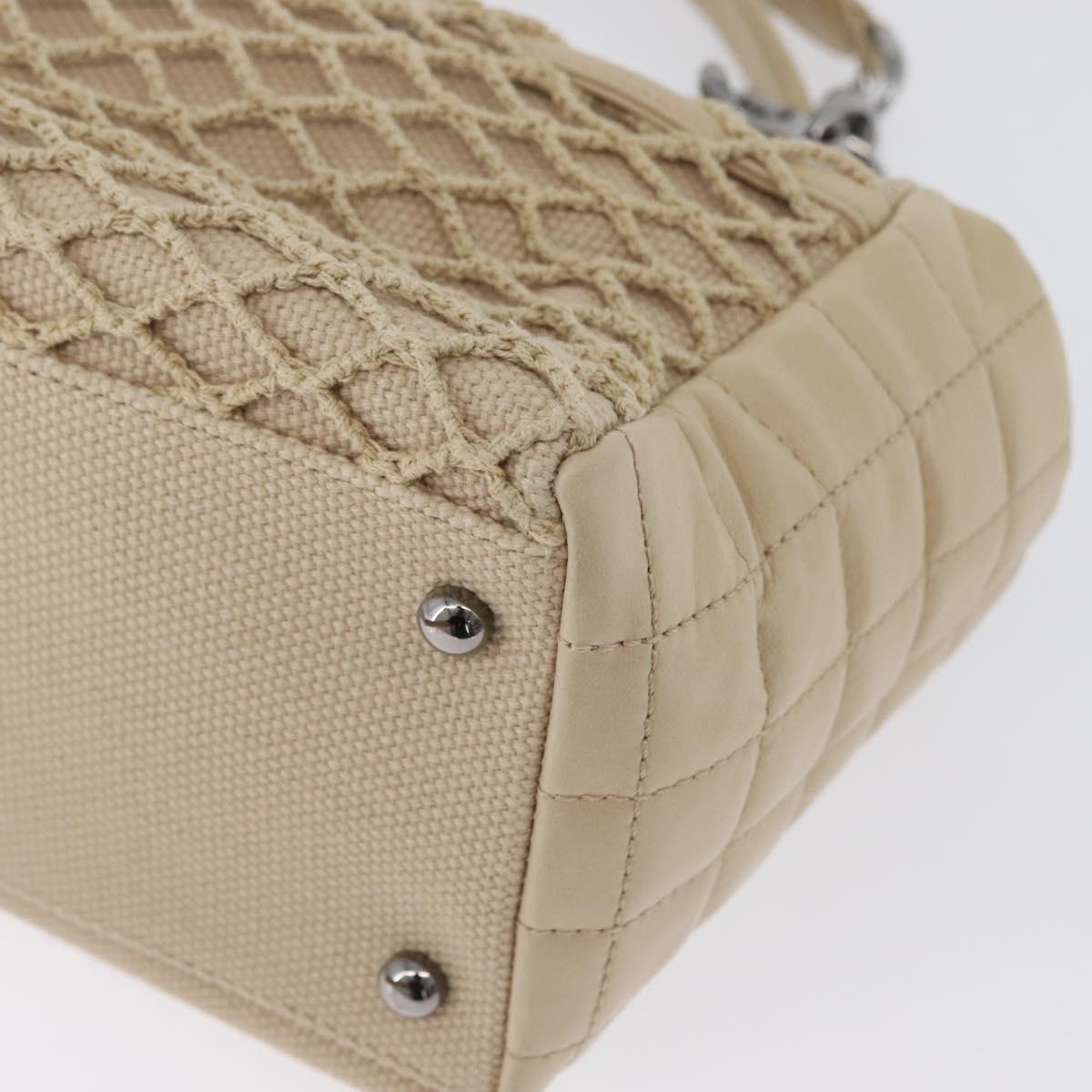 CHANEL Choco Bar Hand Bag Canvas Beige Gold CC Auth 157638V