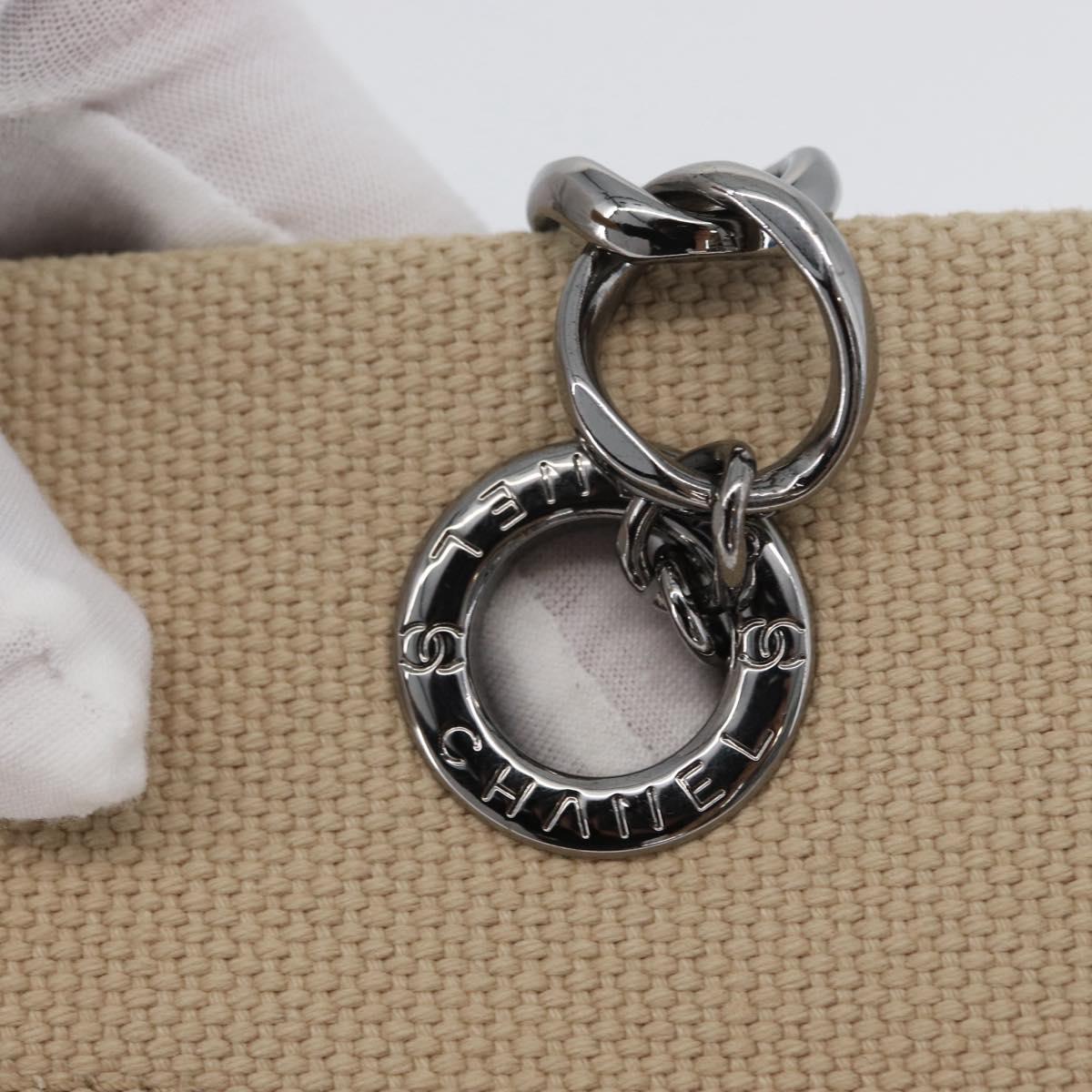 CHANEL Choco Bar Hand Bag Canvas Beige Gold CC Auth 157638V