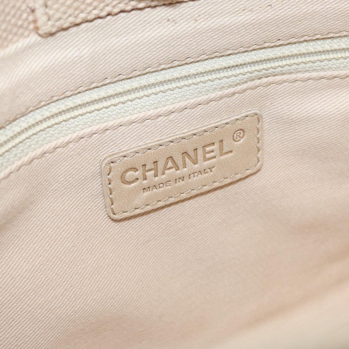 CHANEL Choco Bar Hand Bag Canvas Beige Gold CC Auth 157638V