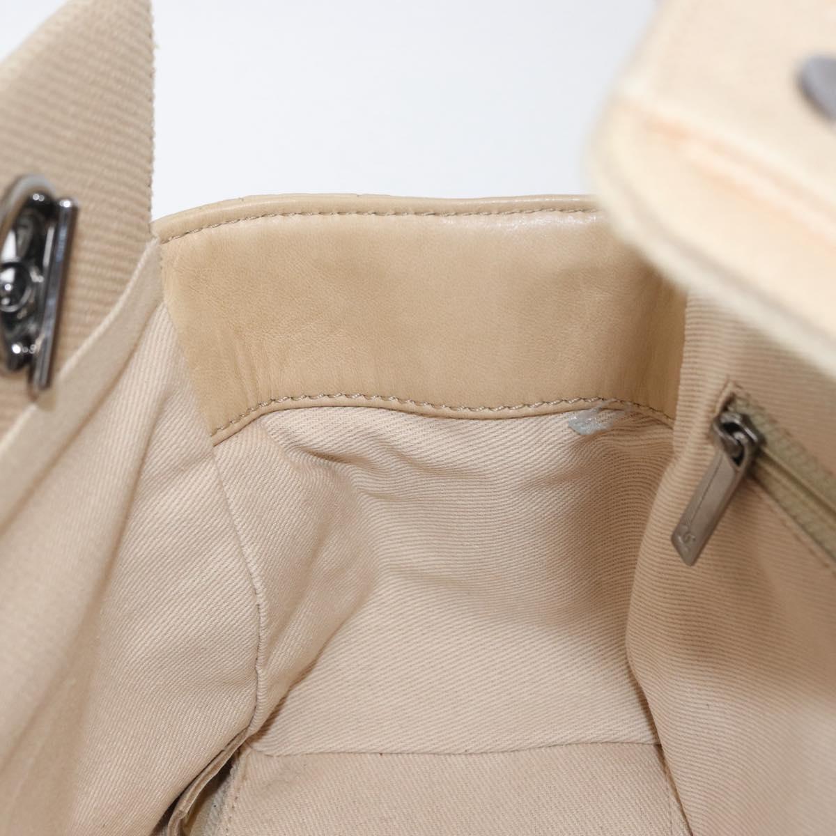 CHANEL Choco Bar Hand Bag Canvas Beige Gold CC Auth 157638V