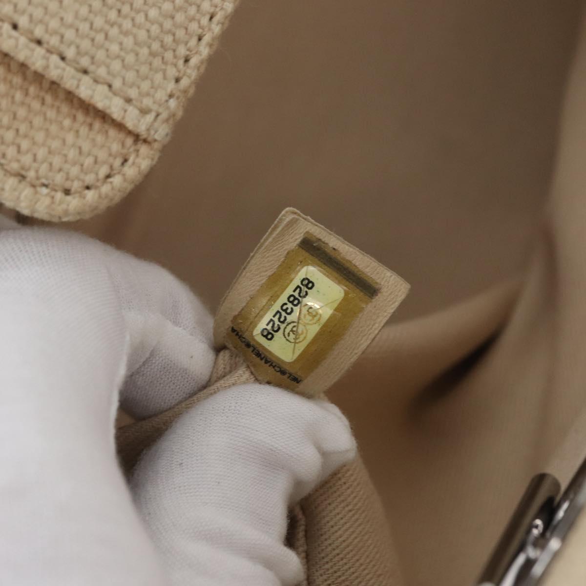 CHANEL Choco Bar Hand Bag Canvas Beige Gold CC Auth 157638V