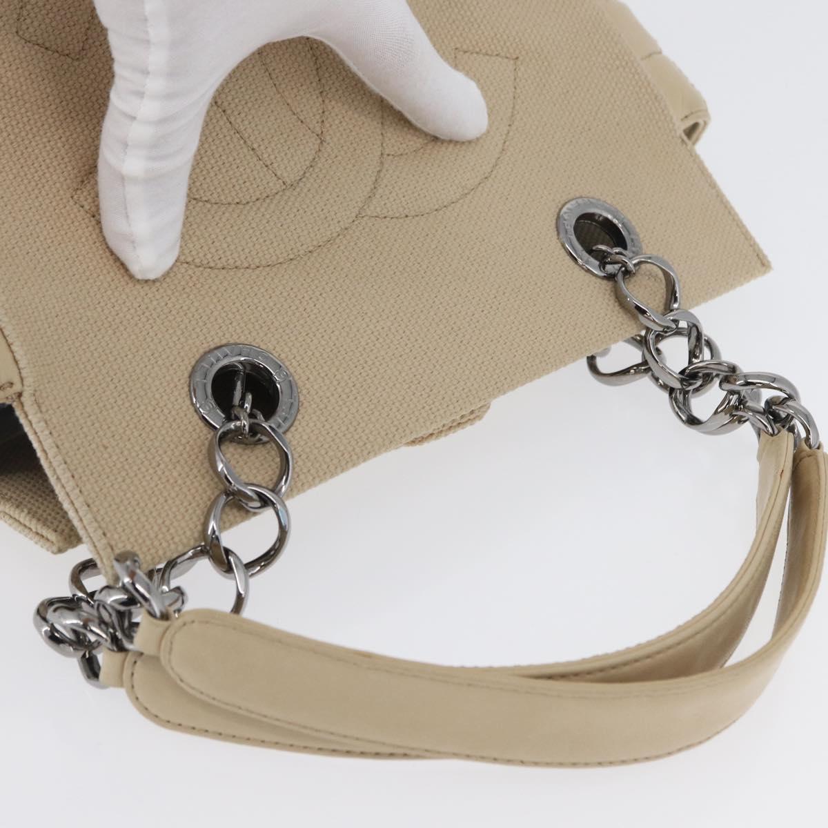 CHANEL Choco Bar Hand Bag Canvas Beige Gold CC Auth 157638V