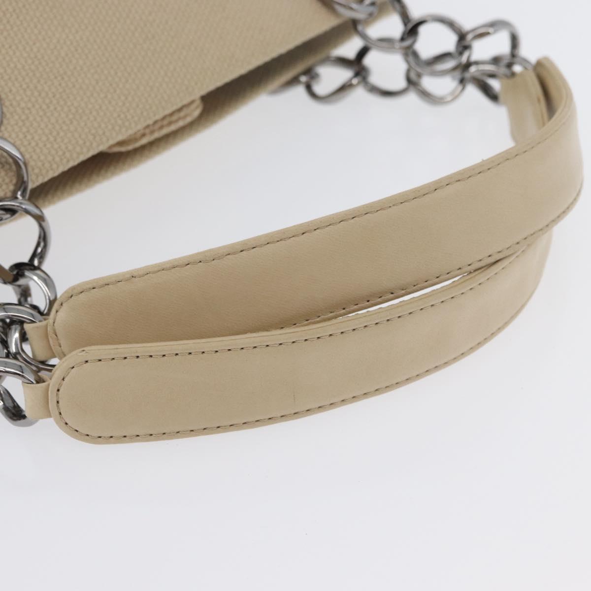 CHANEL Choco Bar Hand Bag Canvas Beige Gold CC Auth 157638V