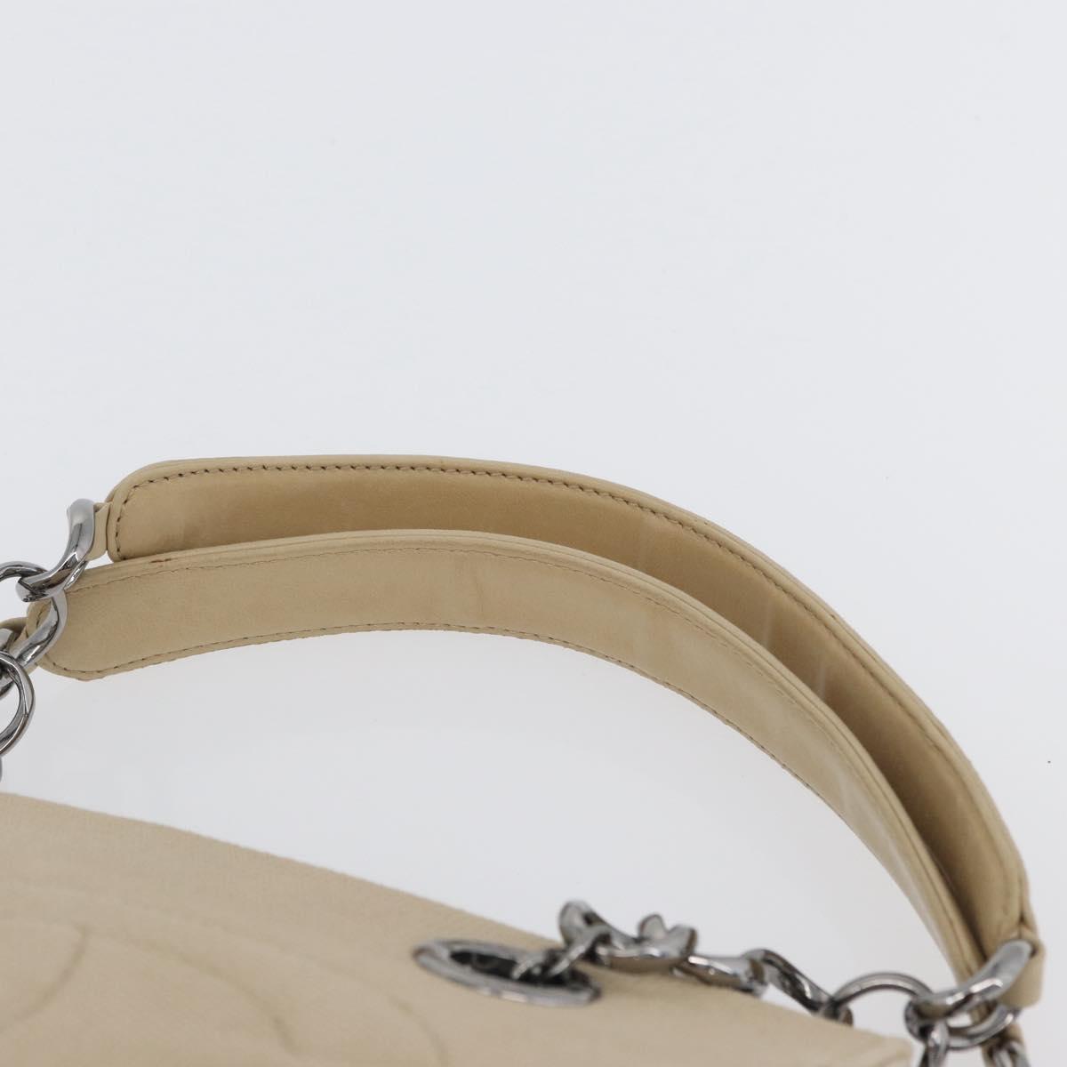 CHANEL Choco Bar Hand Bag Canvas Beige Gold CC Auth 157638V