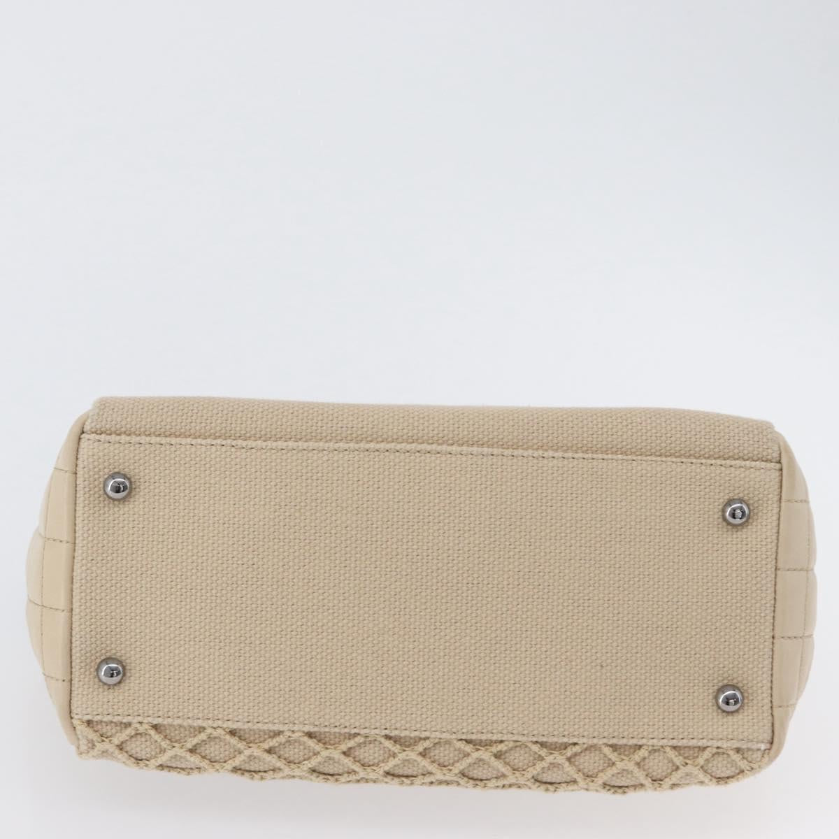 CHANEL Choco Bar Hand Bag Canvas Beige Gold CC Auth 157638V