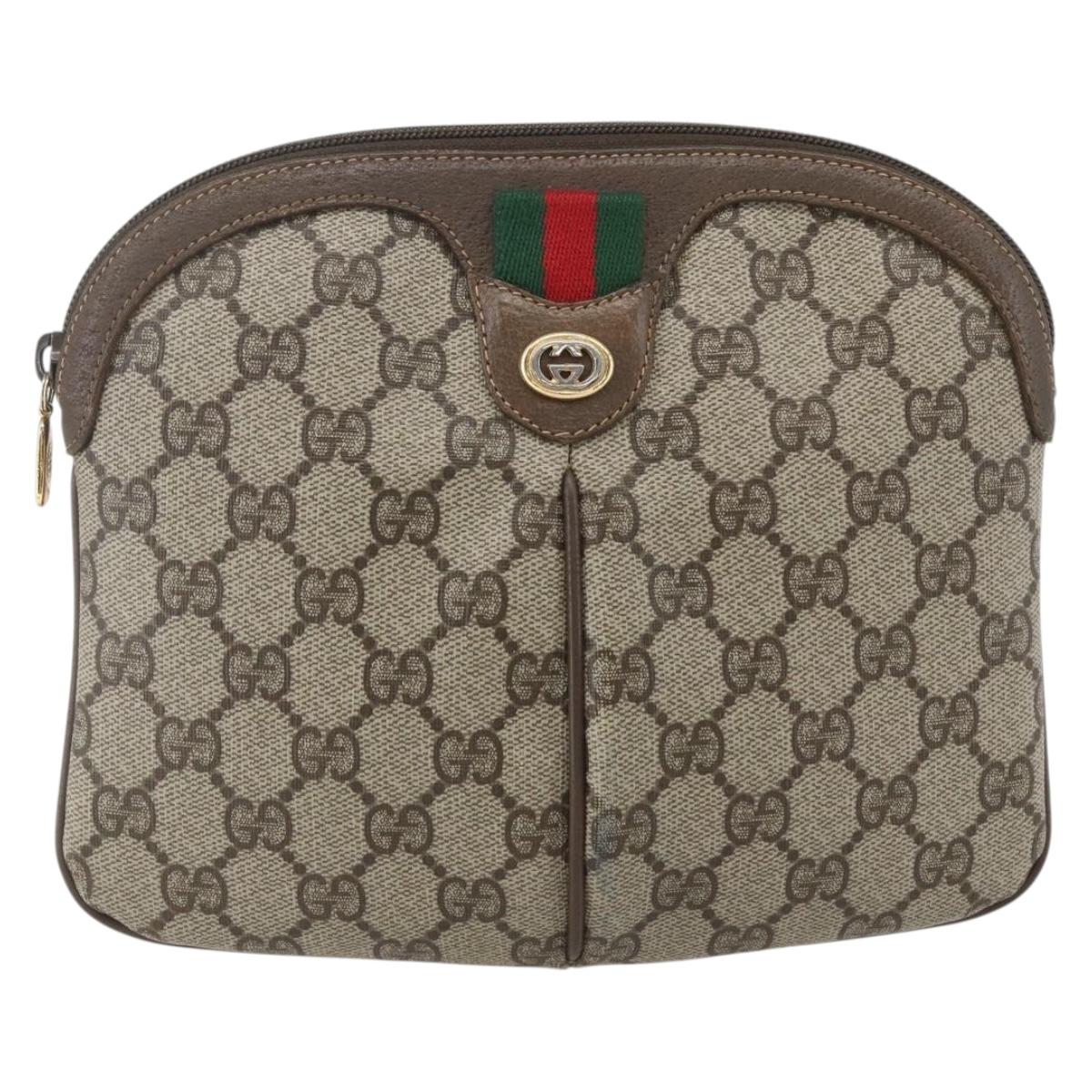 GUCCI GG Supreme Web Sherry Line Bag PVC Beige Gold 904 02 047 Auth 157639