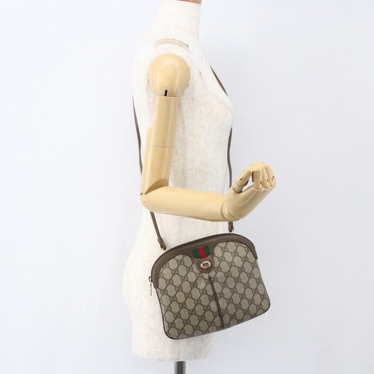 GUCCI GG Supreme Web Sherry Line Bag PVC Beige Gold 904 02 047 Auth 157639